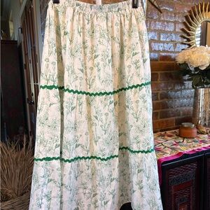 Polagram White Maxi Skirt with Green Floral Print